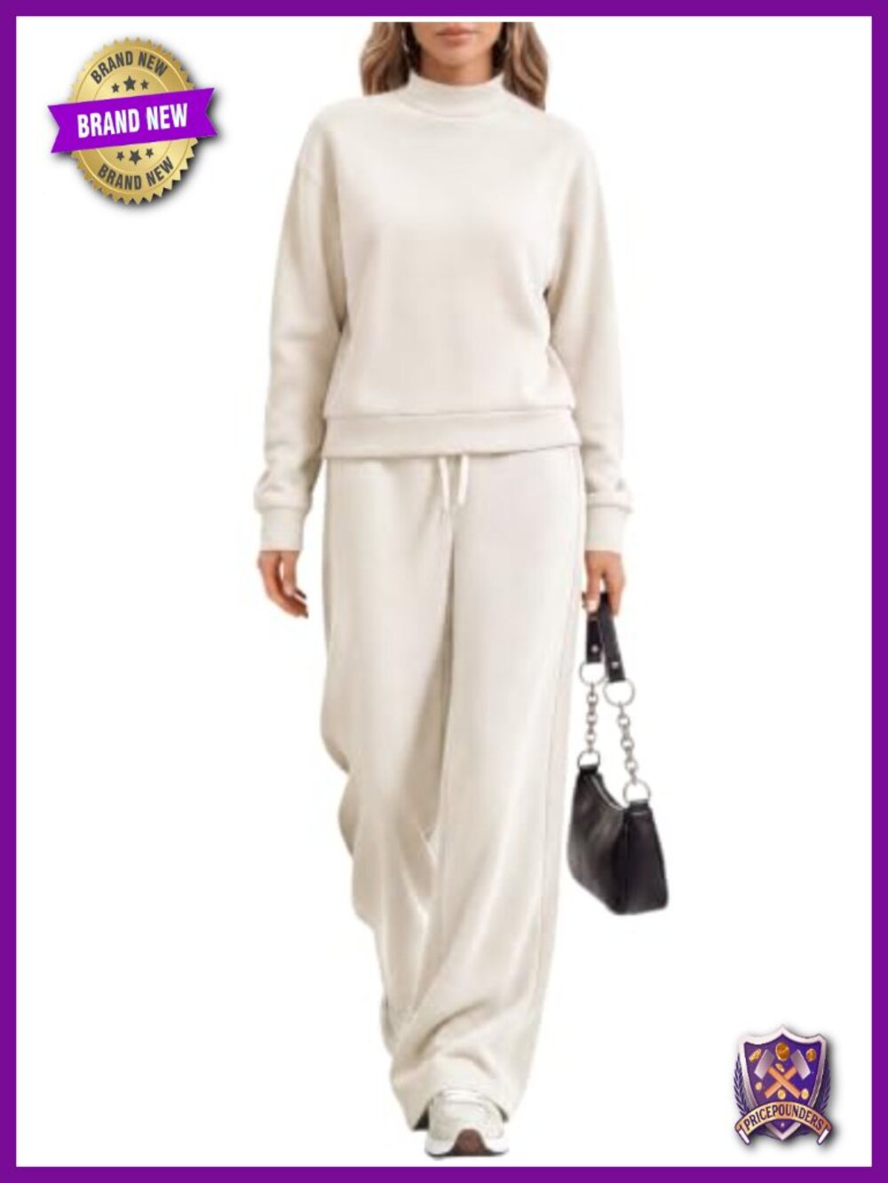 Womens 2 Piece Sweatsuit Modal Blend Mock Neck Wide Leg Lounge Set